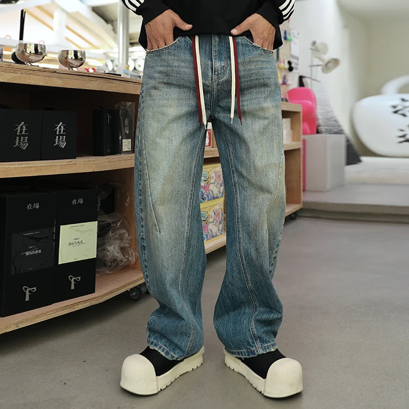 mens american streetwear fashion loose casual hip hop vintage denim baggy jeans pants man wide leg trousers y2k jeans men vintage washed jeans
