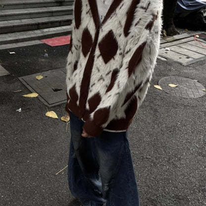 2024 New College Casual Mens Cardigan Autumn Diamond Grid Color Block Street Unisex Knitted Jacket Loose V-neck Sweater Coats Street King Limited