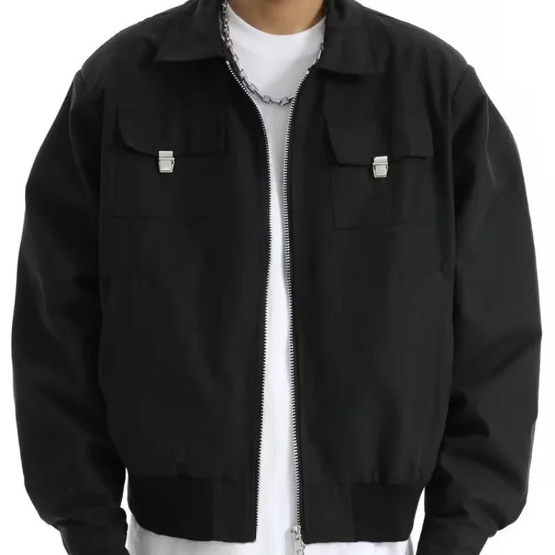 high street tooling bomber jacket mens spring retro double pocket loose short pilot coats lapel zipper khaki baseball jersey summer street shorts