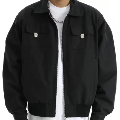 high street tooling bomber jacket mens spring retro double pocket loose short pilot coats lapel zipper khaki baseball jersey summer street shorts
