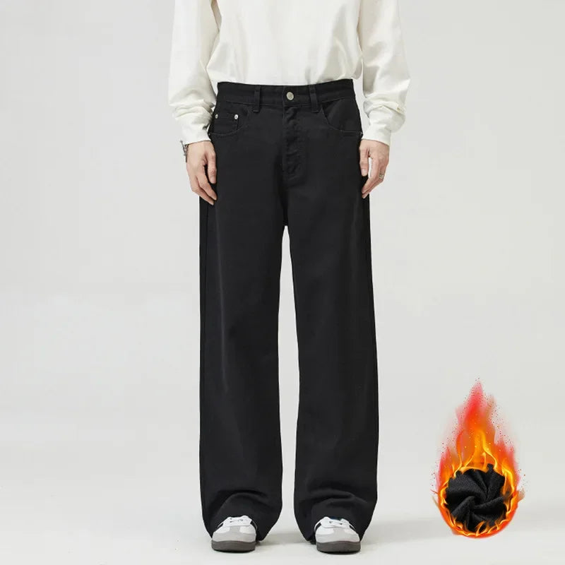 men solid color denim wide leg straight streetwear fashion loose casual jeans pants women y2k jeans trousers unique jeans style 1720