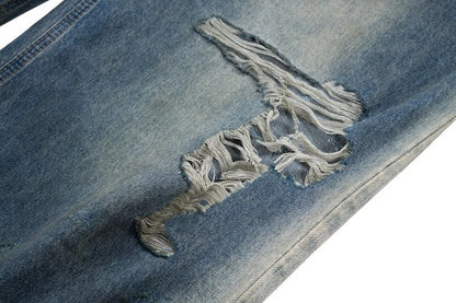 mens baggy jeans blue distressed ripped loose denim pants streetwear oversized hip hop jeans trousers unique jeans style 733