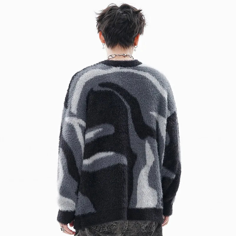 Men Streetwear Sweater Vintage Abstract Pattern Knitted Pullovers High Street Hip Hop Harajuku Top Casual Fashion Sweater Unisex Street King Limited