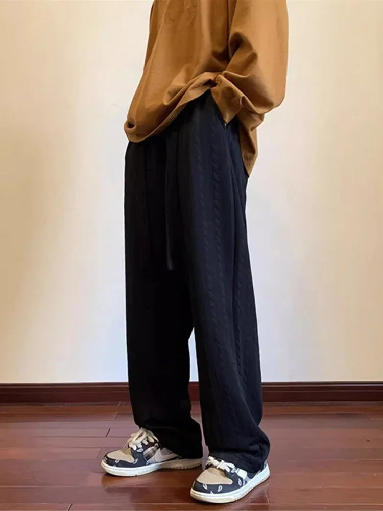 autumn waffle foam striped design pants for men new high street wide leg straight trousers casual y2k vintage pantalones hombre unique default style 110