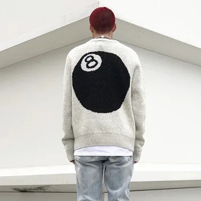 Hip Hop Heavyweight Brushed Billiard Black 8 Mohair Sweater Winter Large Sweater Knit Sweater High Street Loose Sweaters Street King Limited