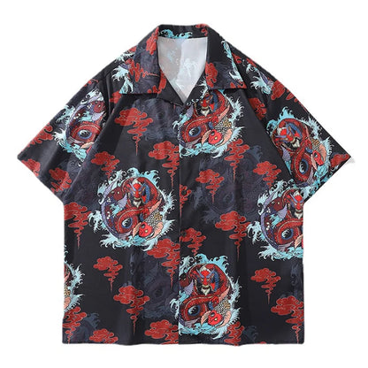 Streetwear Dragon Print Hawaiian Shirt Mens Hip Hop Harajuku Streetwear Button Up Dragon Print Hawaiian Shirt Mens Hip Hop Harajuku Streetwear Button Up Beach Shirt Chinese Style Short Sleeve Casual Tops Shirt Fashion Sweater Jacket With Graphic Design For Men
