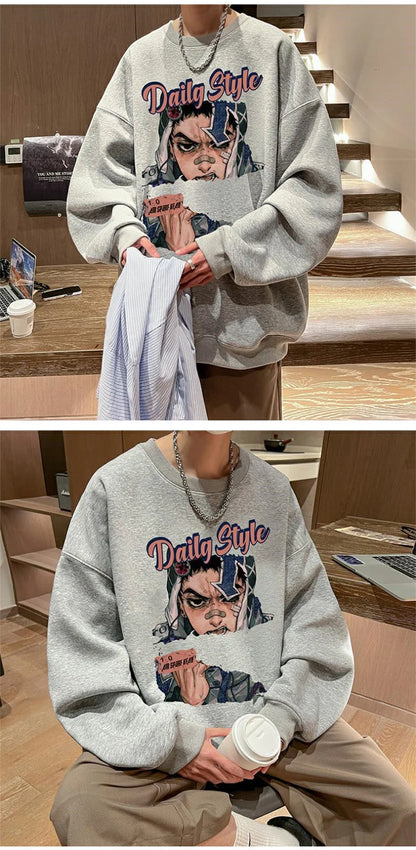 New Anime Boy Printed Men's Crewneck Sweatshirts Autumn Y2K Vintage Fleece Pullover Hoodies Streetwear Hip Hop Hoody Clothes Street King Limited