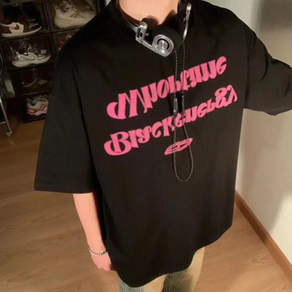 Korean letter printed short-sleeved T shirt 2024 summer retro men and women loose street y2k trend versatile couple tops Street King Limited
