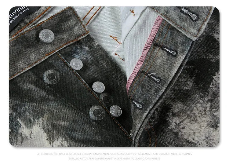 Autumn and winter 2024 new digital printed camo splash ink baggy jeans Street King Limited