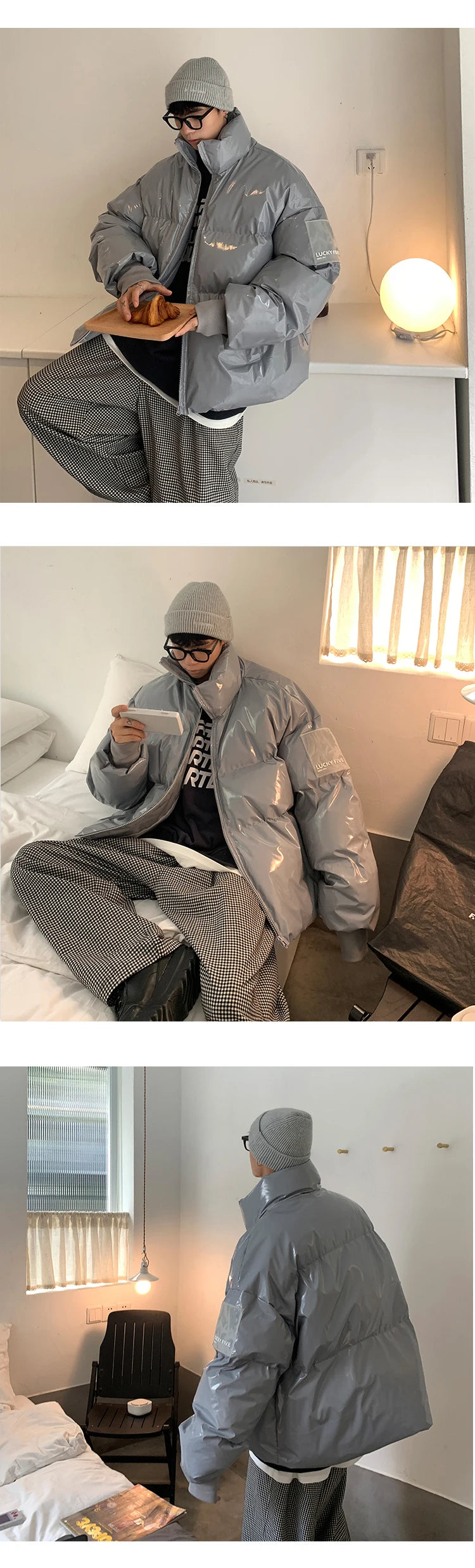 Winter Jacket Men Parkas Thicken Warm Coat Stand Collar Oversize Parkas Bright Leather Fabric Jacket Korean Style Padded Coat Street King Limited