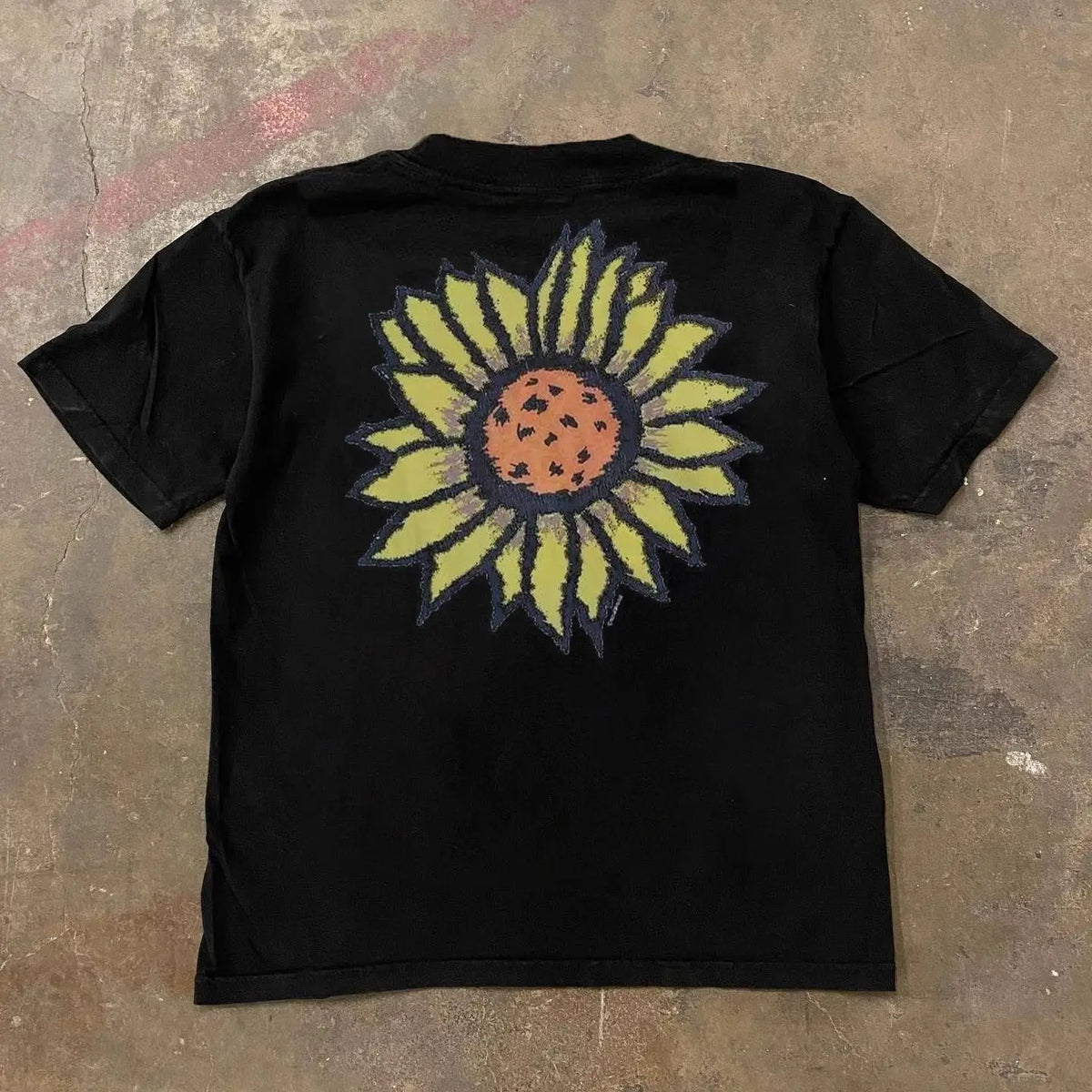 Heavy cotton American retro summer sunflower print short-sleeved T-shirt men's and women's trendy brand ins loose round neck top Street King Limited