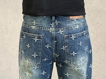 autumn winter new trendy brand jacquard jeans men high street hiphop casual fashion loose denim jeans pants boyfriend trousers unique jeans style 2826
