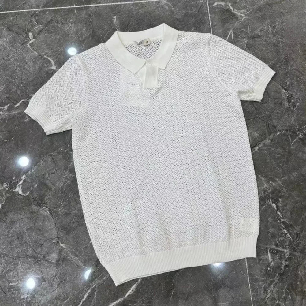 Mens Perspective Casual Cotton Knitted T-Shirt Daily Breathable Versatile Solid Color Simple Comfortable Elastic Top 2024 Summer Street King Limited