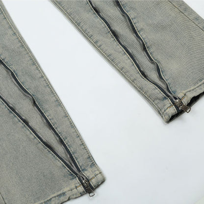 retro washed denim jean pants 2023 new casual zipper open loose straight jeans hip hop y2k pants mens jeans streetwear joggers unique joggers style 3204