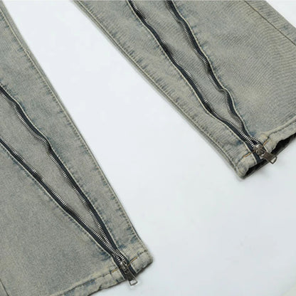 retro washed denim jean pants 2023 new casual zipper open loose straight jeans hip hop y2k pants mens jeans streetwear joggers streetwear sweatpants