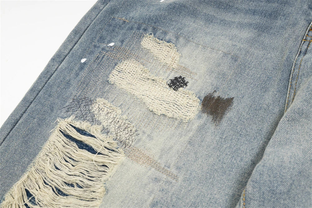 mens fashion ripped jeans blue straight baggy jeans trousers luxury loose casual distressed denim pants male 1 unique jeans style 4451