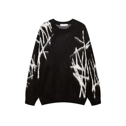 Y2k Women's Clothing Sweater Knit Jumper Round Neck Long Sleeve Oversize Streetwear Personalized Jacquard Pattern vintage  Tops Street King Limited