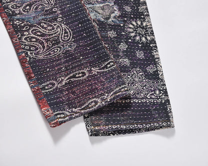 hip hop distressed paisley patchwork baggy jeans pants for men straight y2k ripped casual cargos oversized denim trousers utility cargo pants