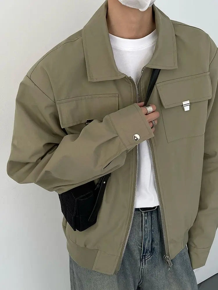 Autumn and Winter Korean Style Season Fashionable Retro Airplane Jacket Men's Loose Street Y2K Niche Shoulder Pad Lapel Jacket Street King Limited