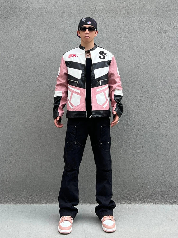 racing jackets fashion letter embroidery patchwork zipper jacket coats men hip hop pu lether outerwear casual streetwear jackets unique default style 4230