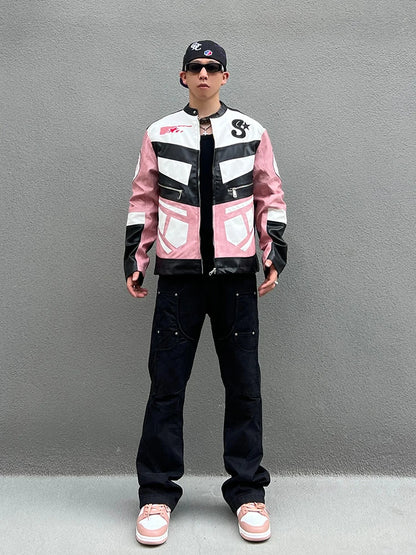 racing jackets fashion letter embroidery patchwork zipper jacket coats men hip hop pu lether outerwear casual streetwear jackets unique default style 4230