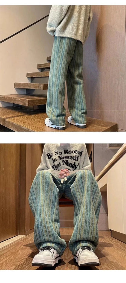 autumn striped woolen straight leg pants for men classic y2k vintage baggy trousers new casual high street fashion sweatpants 1 unique joggers style 247