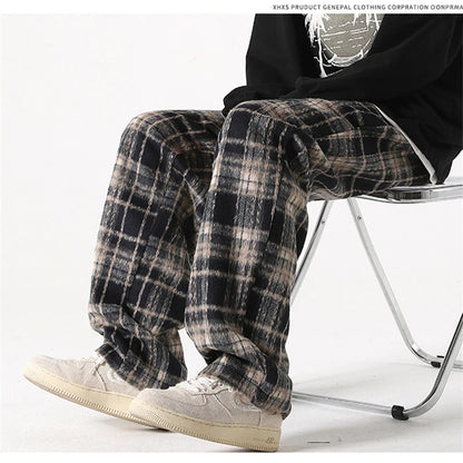 new mens y2k plaid casual baggy trousers autumn korean fashion straight woolen pants y2k vintage streetwear pantalones hombre unique default style 418