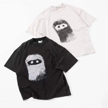Summer Vintage Style ADF NFT Illustration YE Doll Graffiti Washed Old Short Sleeves Tops T-Shirt Street King Limited