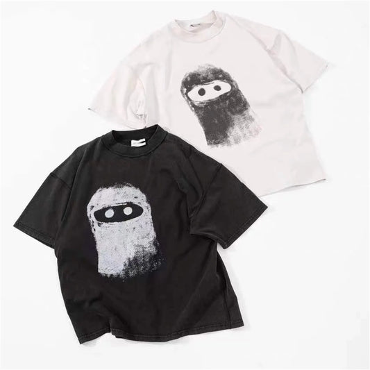 Summer Vintage Style ADF NFT Illustration YE Doll Graffiti Washed Old Short Sleeves Tops T-Shirt Street King Limited