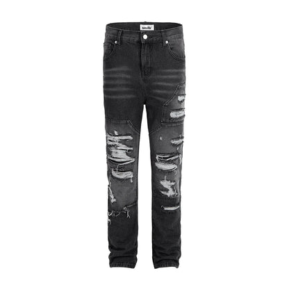 vintage washed ripped hole slim pencil pants mens and womens streetwear frayed distressed baggy jeans oversize loose denim pants urban skinny jeans
