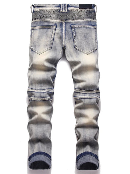 distressed washed pleated denim jean pants new fashion biker jeans streetwear casual slim pants jogger y2k mens skinny joggers relaxed fit joggers