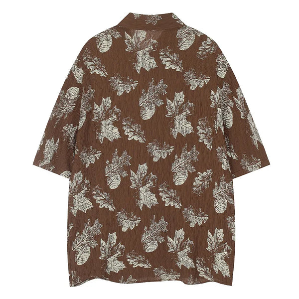 Men Shirts Maple Leaf Print Short Sleeve Shirt Japanese Retro Oversized Blouse Coat Summer Thin Casual Vacation Tops Unisex Street King Limited