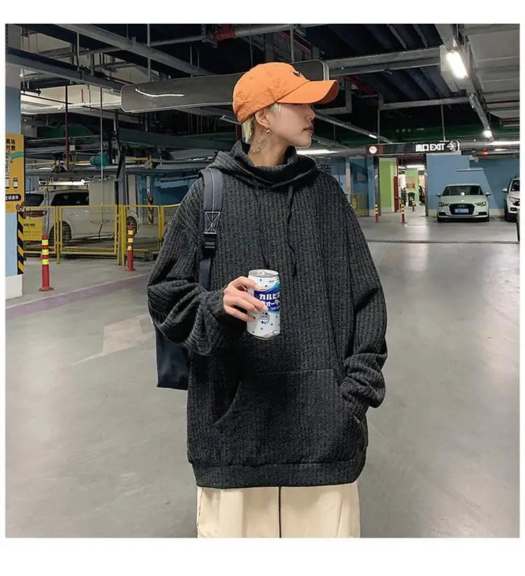 Retro knitted sweatshirt men's Japanese fashion brand ins spring and autumn hooded jacket Hong Kong style outer wear y2k top emo Street King Limited
