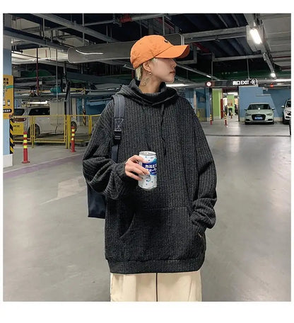 Retro knitted sweatshirt men's Japanese fashion brand ins spring and autumn hooded jacket Hong Kong style outer wear y2k top emo Street King Limited