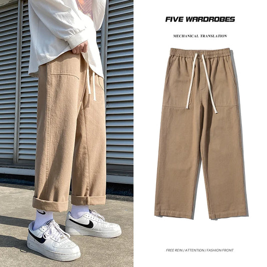 Beige/Khaki/Black Casual Pants Men Fashion Cotton Straight Pants Men Streetwear Loose Hip Hop Wide Leg Pants Mens Trousers S-2XL Street King Limited