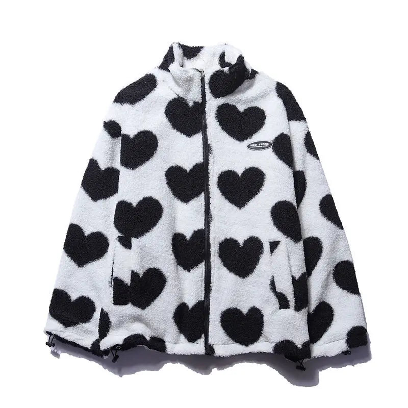 2024 autumn and winter new love lambswool cotton padded jacket double sided collar jacket couple loose jacket warm jacket y2k unique default style 4205