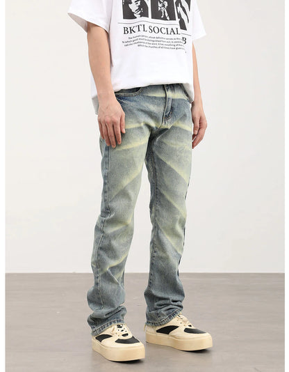 retro striped washed denim jeans flare pants unisex hip hop fashion streetwear harajuku loose straight y2k mens jeans joggers unique joggers style 3379
