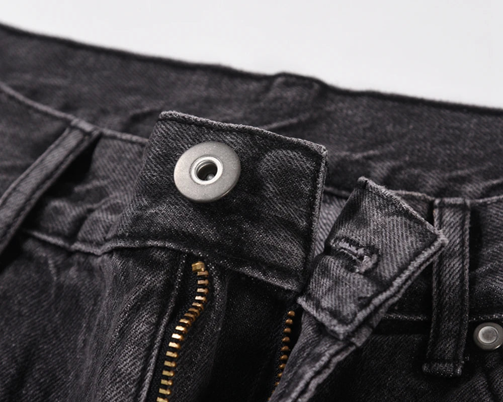 retro pu leather butterfly embroidery black jeans for men straight patchwork casual baggy denim pants loose jean trousers unique jeans style 1266