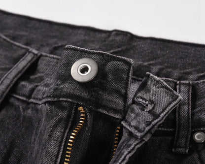 retro pu leather butterfly embroidery black jeans for men straight patchwork casual baggy denim pants loose jean trousers unique jeans style 1266