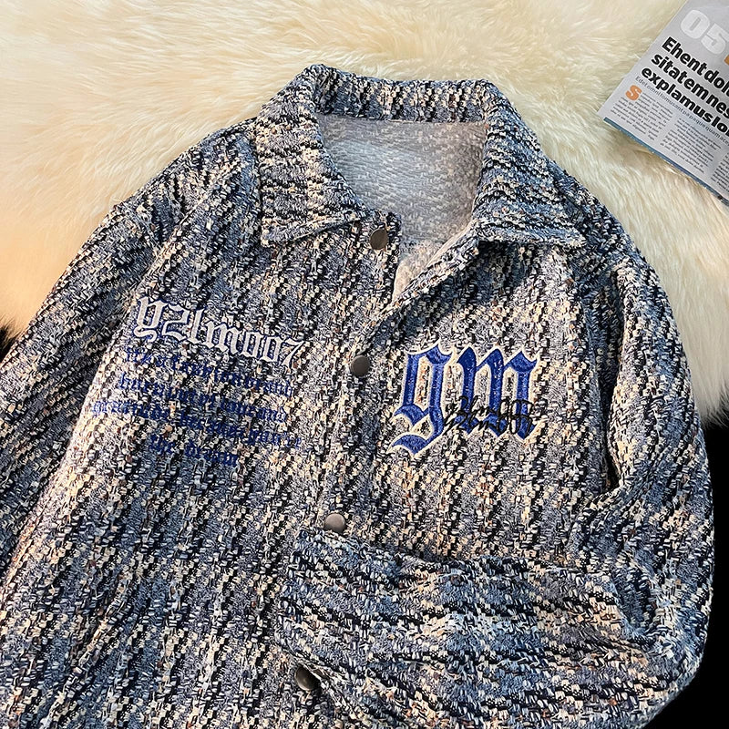 american retro plaid jacket korean trend couple jackets embroidery design unisex outerwear loose plus size mens coat menswear bottoms