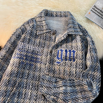 american retro plaid jacket korean trend couple jackets embroidery design unisex outerwear loose plus size mens coat menswear bottoms