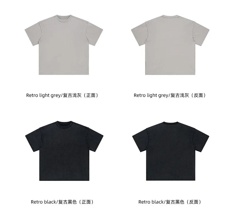 2024 Summer New Washed Oversized Tshirt Worn Out Retro Distressed Tee Raw Edge Men's Cotton Short Sleeved Tie Dyeing T-shirt Street King Limited
