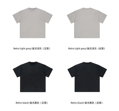 2024 Summer New Washed Oversized Tshirt Worn Out Retro Distressed Tee Raw Edge Men's Cotton Short Sleeved Tie Dyeing T-shirt Street King Limited