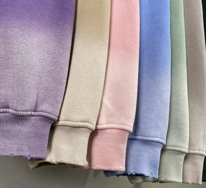 Autumn and Winter Washing Spray Dyeing Baggy Hoodies Distressed Hip Hop Gradient Men's and Women's Oversize Hooded Sweatshirts Street King Limited