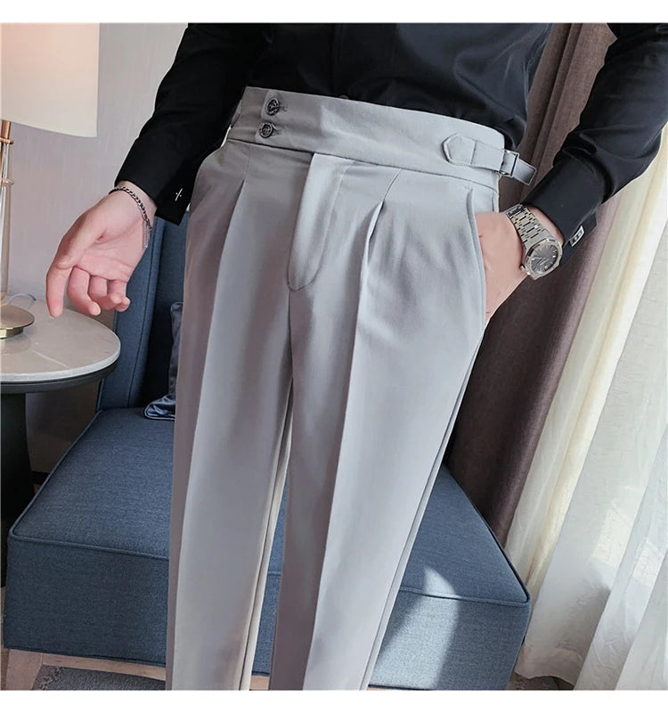 2024 High Quality Business Casual Draped High-waist Trousers Men Solid Color Formal Pants Male Formal Office Social Suit Pants Street King Limited