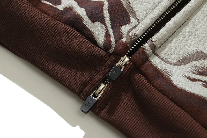 Cactus Jack Zipper Hoodie for Men Skull Print Pullover Hoodies Halloween Hip-hop Hooded Cardigan Zip Up Washed Y2k Clothes Man Street King Limited