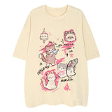 Men's Lovely Cat Printed T-Shirt Cartoon Hand-Painted Pet Tees High Street Trendy Hip-Hop Tops Oversized Loose Short Sleeves Street King Limited