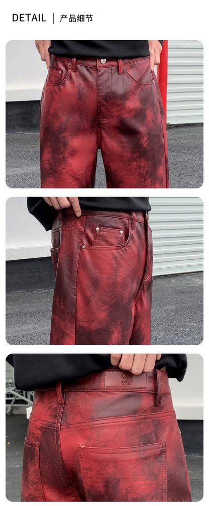 men streetwear fashion hip hop punk gothic vibe casual straight leather pant man y2k trousers motorcycle pants stage clothing unique default style 2305
