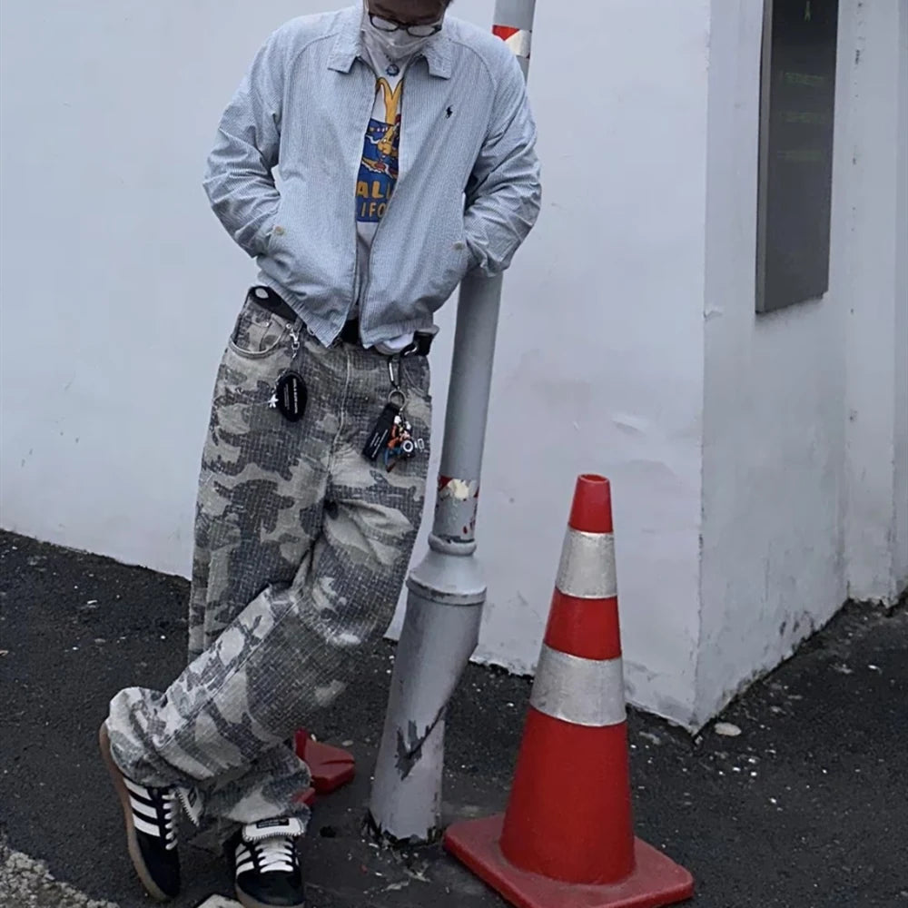 frog drift fashion american style streetwear camouflage cargo pants vintage clothing loose cotton trousers for men unisex utility cargo pants