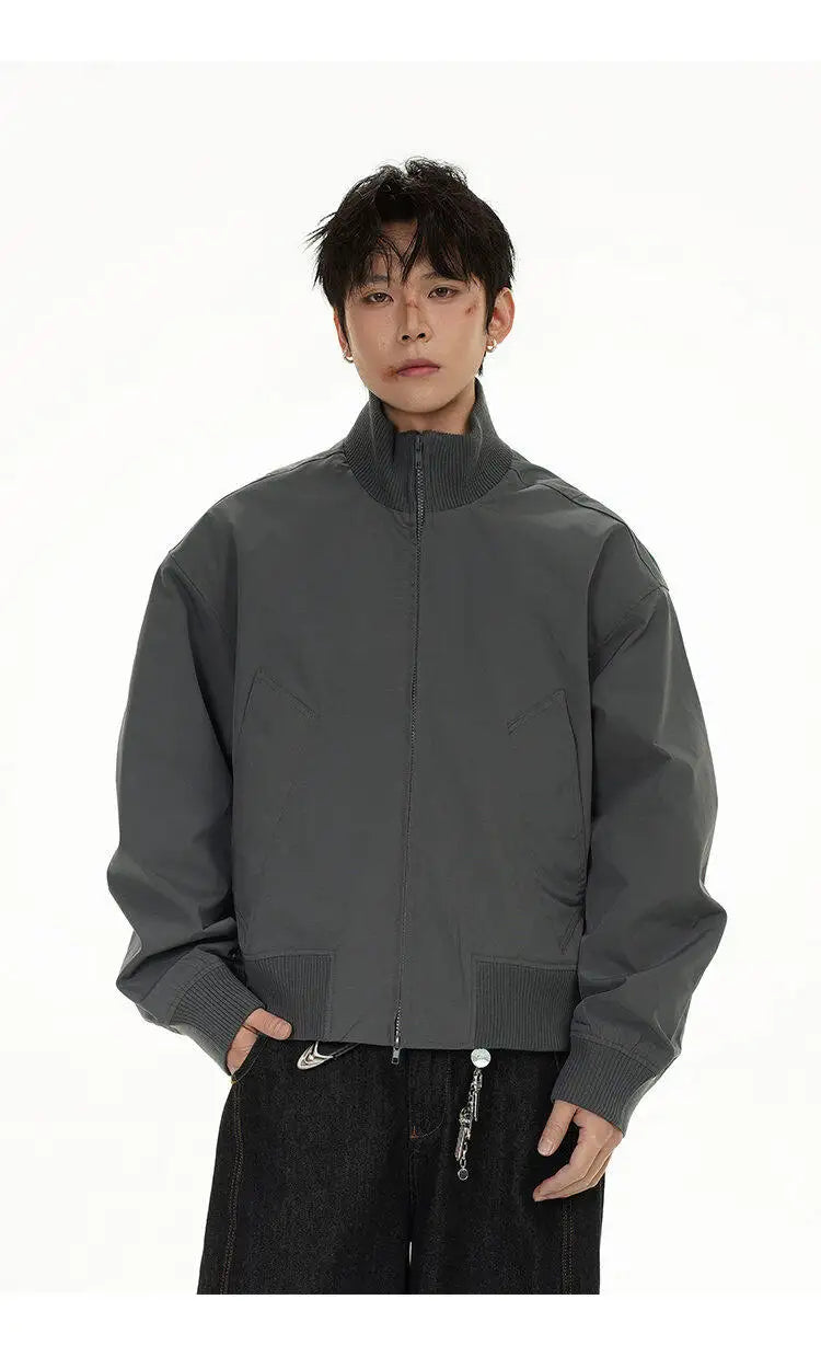 short design stand collar bomber jacket men korean streetwear fashion loose casual vintage bomber jacket coat cityboy outerwear unique shorts style 519
